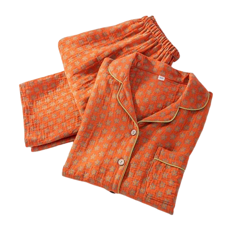 Pyjama Femme Éclat Douillet – Ensemble Long en Coton Gaufré, Confort Naturel & Élégance d’Hiver