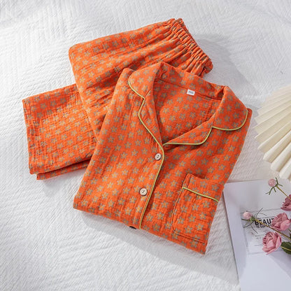 Pyjama Femme Éclat Douillet – Ensemble Long en Coton Gaufré, Confort Naturel & Élégance d’Hiver