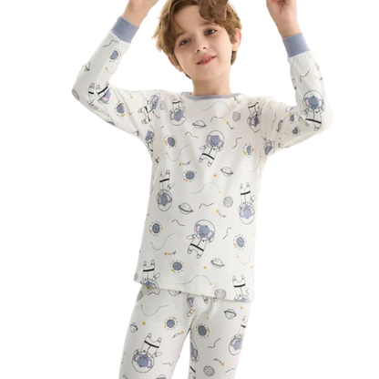 Pyjama Enfant Mi-Saison “Univers Illustré” – Ensemble 2 Pièces en Coton Doux, Manches Longues, Motifs Colorés Mixte