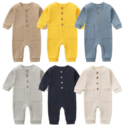 Pyjama Bébé Boutonné en Coton – Combinaison Manches Longues Mi-Saison 3-12 Mois