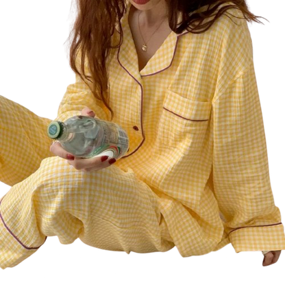 Pyjama Femme “Matin Calme” – Ensemble Long en Coton Doux