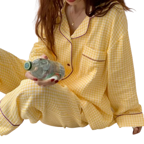 Pyjama Femme “Matin Calme” – Ensemble Long en Coton Doux