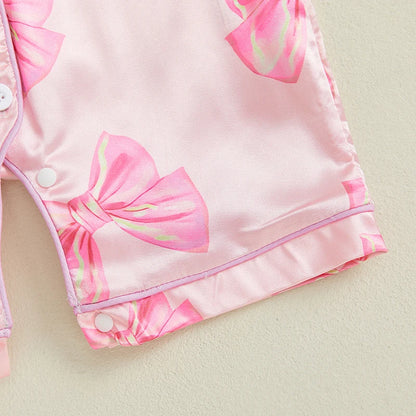 Pyjama Bébé Satin Été “Ruban de Lune” – Ensemble Léger Respirant Fille