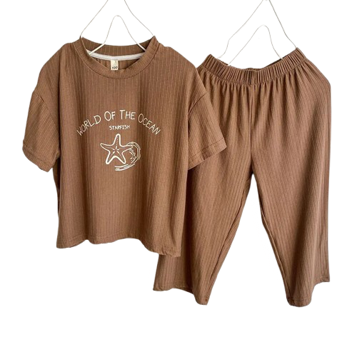 Pyjama Enfant Été “World of the Ocean” – Ensemble 2 Pièces en Coton Léger, Manches Courtes, Mixte