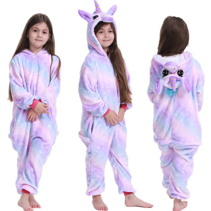 Kigurumi Enfant Hiver – Combinaison Polaire Douce Licorne, Loup & Animaux