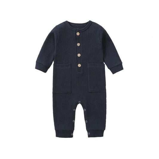 Pyjama Bébé Boutonné en Coton – Combinaison Manches Longues Mi-Saison 3-12 Mois
