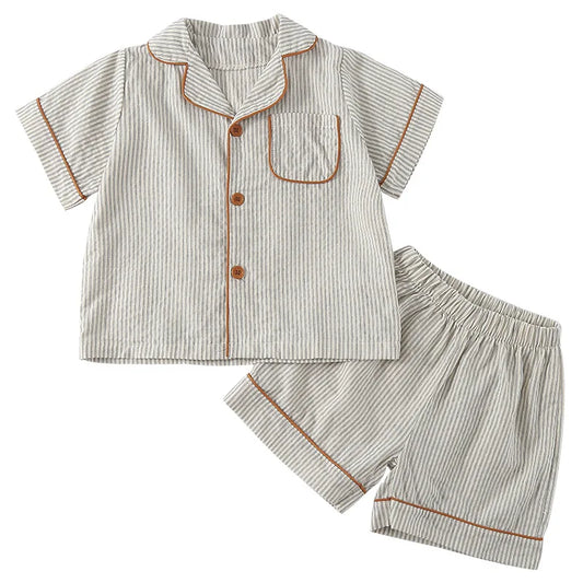 Pyjama Enfant Été “Carreaux Subtils” – Ensemble 2 Pièces en Coton Respirant, Manches Courtes, Style Classique