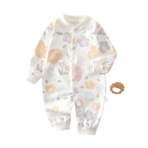 Pyjama Bébé Coton Motif Fleurs – Grenouillère Douce Unisexe 1-12 Mois