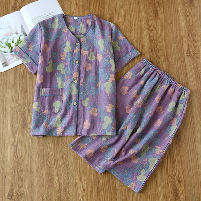 Pyjama Femme Bloom – Ensemble en Coton Doux à Motifs Floraux, Élégance Printanière & Confort Naturel