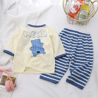 Pyjama Bébé Deux Pièces en Maille Tricoté – Ensemble Coton Respirant pour Fille et Garçon